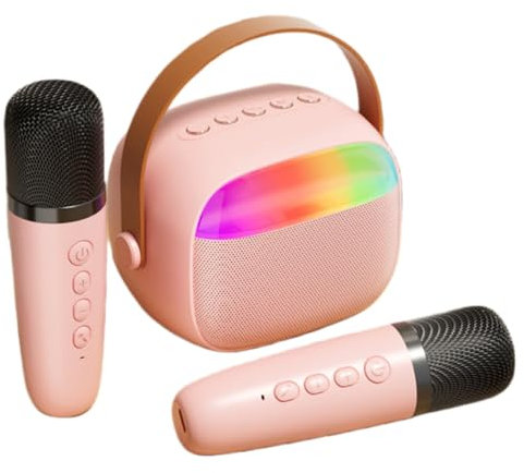 Karaoke Machine for Boys & Girls with 2 Mics,Portable Bluetooth Speaker with Wireless Microphones,Karaoke Toys with LED Lights,Gifts for Kids & Adults Home KTV Player Birthday Party (Double Mic,Pink)