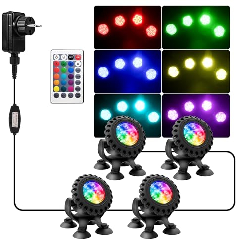 NATPOW Luces de Estanque Alimentadas por Red, focos led piscina, APP y control remoto de conexión, IP68, Impermeables, para Decoración Acuario Jardín, Patio, Piscina (4 in 1)
