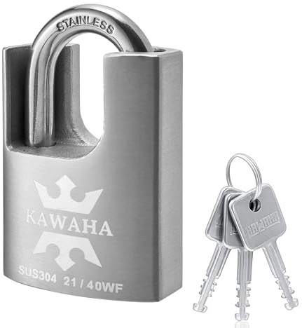 KAWAHA 21/40KD-3SK Cadenas haute sécurité en acier inoxydable avec enveloppe pour usage intérieur et extérieur (Robuste, Antirouille) (40 mm, clé différente - 3 clés en acier inoxydable)