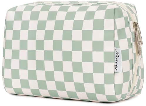 Narwey Toalettväska Stor Necessär Smink Organisatör Toalett Kit Sminkväska Sminkväska Kvinnor Flickor, Mintgrönt schackbräde, L, necessär