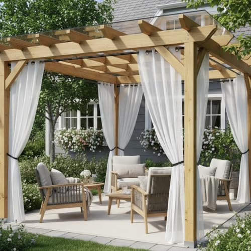 HolidayIdeas Transparente Outdoor-Vorhänge für Terrasse, wasserdicht, extra breit, Voile, Außenvorhänge, Lichtfilterung, Ösenvorhänge für Pavillon, Veranda, Außenterrasse, Pool, 4 Paneele, weiß, 275,4