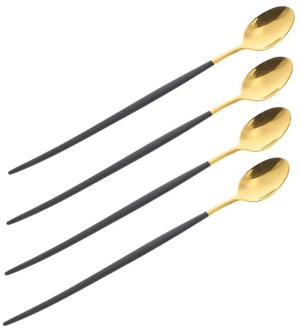 PRETYZOOM 4pcs Stainless Steel Ice Scoop Long Handle Spoons Bartending Stirring Spoons for Serving Food Use in Kitchen Bar