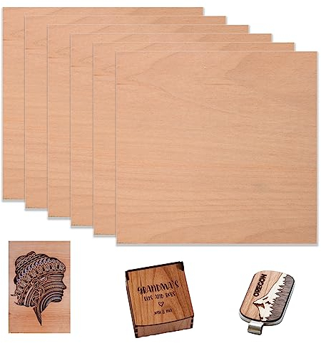 Lot de 6 contreplaqué de hêtre rouge Bubinga - 30 cm x 30 cm - Bois non traité - Pour gravure laser, découpe CNC, bricolage et peinture