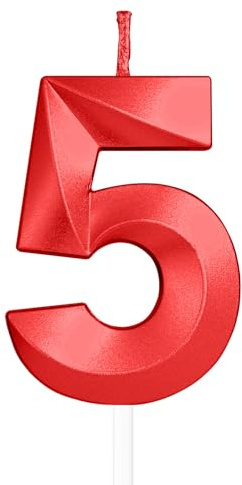 Yiran 3D Birthday Candles,Red Candle Number 5 Candle, Birthday Candle for Cake, Boys Girls Cake Topper Birthday Candles Number 5 Birthday,Party Men Women Wedding Anniversary Celebration Supplies