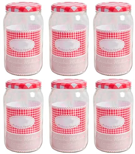 Acan Tradineur - Pack de 6 Botes Multiusos con Tapa de Rosca - Fabricado en Vidrio - Ideal para Mermelada, Miel, Frutos Secos, Especias - Ø 20,5 x 12 cm - 2 L