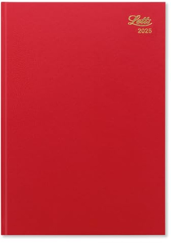 Letts of London Standard-Terminplaner 2025, A4, ein Tag pro Seite, Rot