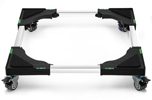 Humagineer Carrello Lavatrice con 4 Ruote Piroettanti Bloccabili, Base per Lavatrice Antivibrazione Regolabile da 40-60cm, Capacità Massima 200KG Carrello per Lavatrice, Asciugatrice, Frigorifero,Nero