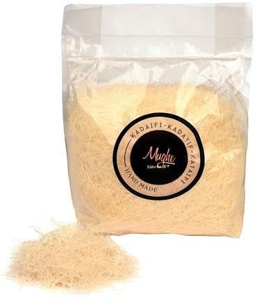 Mughe Gourmet Masa Kataifi Seco 400g, Fideos de Hojaldre Filo Cortado para Postres y Barra de Chocolate de Dubái, VEGANO