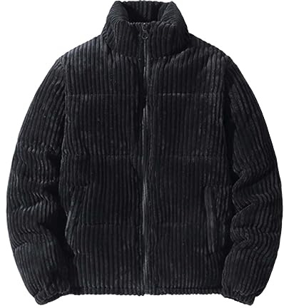 Herren Cord Puffer Jacke Einfarbig Schwarz Dicke Thermo Outwear Gepolsterte Steppjacke Stehkragen Wintermantel Langarm Outdoor Softshelljacken Baumwolle Daunenjacke Winter Arbeitsjacken