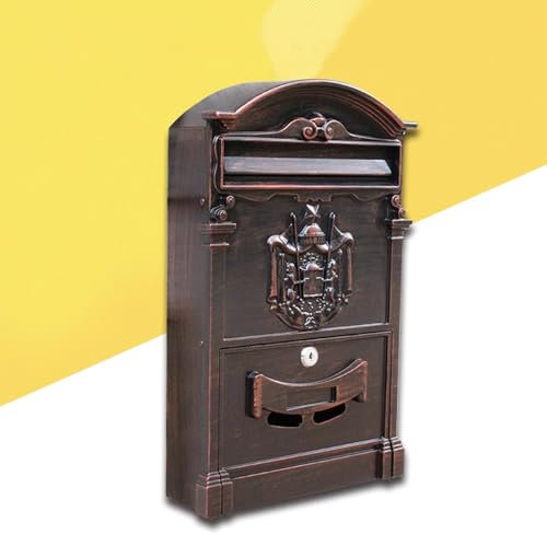 YZMJXNYY Metall-Briefkasten Zur Wandmontage, Postkasten Briefkästen Retro, Wandbriefkasten, Paketbriefkasten, Briefbox mit Schloss, Verzinktes Blech, Wetterfester(Bronze)