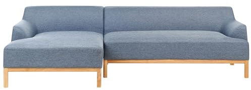 Beliani 3-Sitzer Ecksofa Stoffbezug blau mit Chaiselounge rechts hohe Holzbeine Sosjo