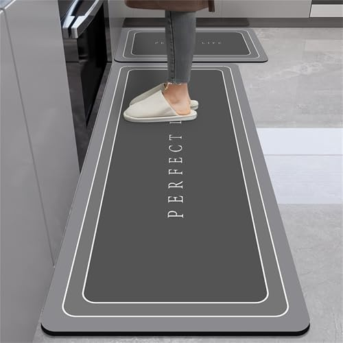 Highdi Küchenläufer, Exquisite Moderne Saugfähig Läufer Flu Teppich Küche Flur Teppich Läufer, Diatomeenerde Teppich Küche, Küchenteppich Waschbar rutschfest, für Küche, Flur (80x120cm,Schwarz)