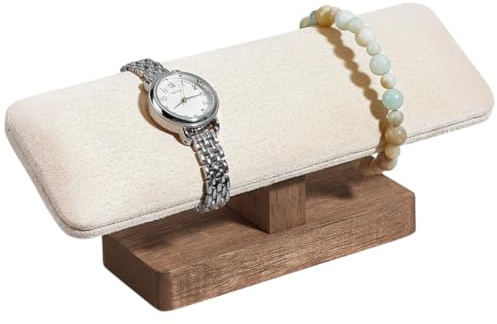 nbeads Holz Uhrenständer Display-Ständer, 19.8x6x8.5cm Schnee Samt Armband Display Ständer mit Holzsockel Rechteckiger Armband Organizer Halter Uhren Display Turm für Home Retail Display