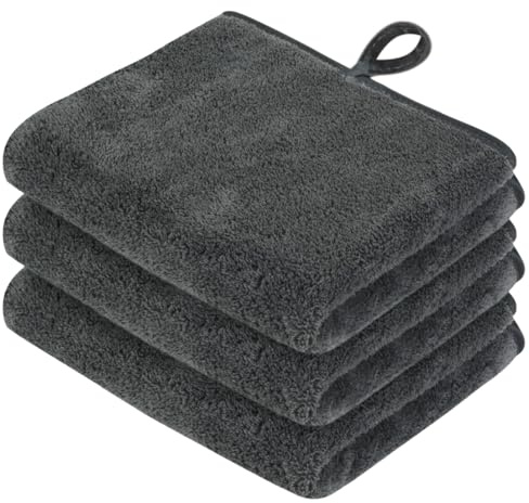 VIVOTE Mikrofaser Gästehandtücher, Küchenhandtücher, 30×50cm Dunkelgrau | Super Weiches und Saugfähiges Handtuch, Microfaser Hängetuch Handtücher für Küchen und Bad, Trockene Hand Handtücher, 3 Stück