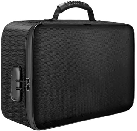 Fireproof Document Box with Lock – 3-Layer Large Capacity Fireproof & Water-Resistant File Organizer (14.2''×10.6''×4'') for Passports, Certificates, Legal Documents & Valuables – Black