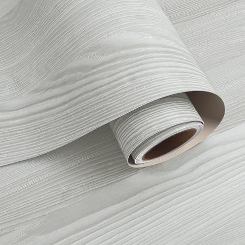 VaryPaper Papel Pintado de Madera Gris Blanco Despegar y Pegar 40cmx800cm Efecto Madera Plástico Adhesivo Removible Papel de Contacto de Madera para Encimera de Cocina Vinilo para Muebles
