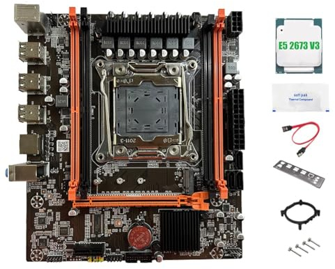 Steowsey Placa base X99E + CPU E5 2673 V3 + grasa térmica compatible con 4 x DDR4 RECC RAM PCIEX16 NVMe Gigabit LAN Card Desktop Motherboard