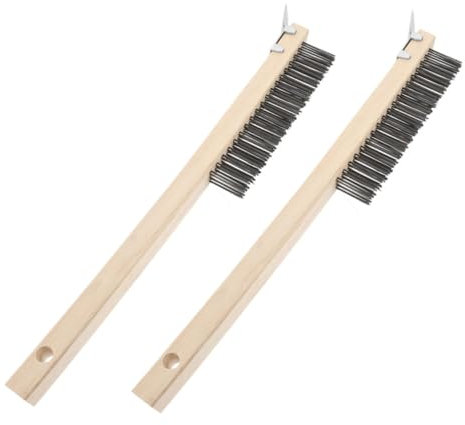 FUNNETOYU 2pcs Long Handle Pizza Brush Pizza Stone Cleaner Brush BBQ Grill Wooden Handle Replacement Head Included