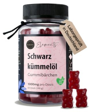Asbirg Schwarzkümmelöl Gummibärchen – 1000 mg Nigella Sativa – Black Seed Oil Gummies – Vegan, Halal, 60 Stück – Für Immunsystem & Vitalität - laborgeprüft in Deutschland