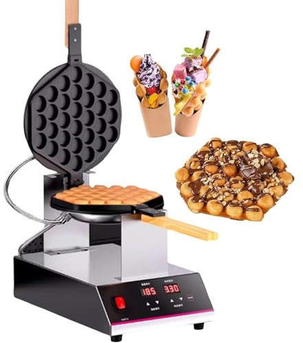 Kommersiell Våffeljärn Med Bubbel - 180° Roterande + Digital Display I Realtid, Dubbelsidig Uppvärmning Av Äggvåffelstek, 50-250°C Temperaturkontroll, För Gatumat/Bageri/Café,SingleHead