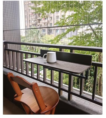 SHINGJING Tavolo da Appendere alla ringhiera del Balcone, Tavolo da Appendere alla ringhiera del Balcone, Pieghevole, in Alluminio Marrone, Regolabile, for mobili da Balcone(L100*w27cm/L39.4*W10.6in)