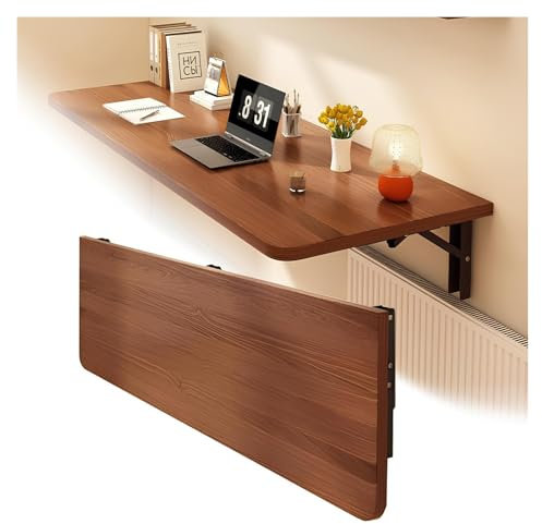 Wall Mounted Folding Laptop Desk, Space-Saving Wall Desk with Fold Down Feature, Wooden Foldable Breakfast Bar Table for Small Spaces - Brown, 120 * 40cm/47.2 * 15.7in