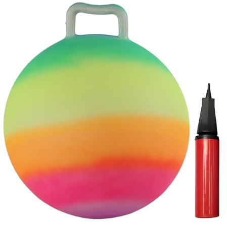 Amagogo Hüpfball, Hüpfball, buntes Gartenspiel für drinnen und draußen, 45 cm, aufblasbar, mit Griff und Luftpumpe