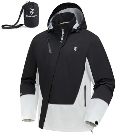 Burjosy Chubasquero Hombre Impermeable y Transpirable Chaqueta de Lluvia con Bolsillo Trasero Ligera Plegable para Ciclismo Senderismo y Pesca