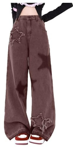 Low Waist Jeans Damen Wide Leg Hose Mädchen Hellblaue Lockere Flared Schlaghosen mit Löchern Mode Jeanshose Cargohose Sommerjeans Outfit Mom Hüftjeans Y2K Baggy Jeanshosen Hosen Blau, Beige S,M,L,XL