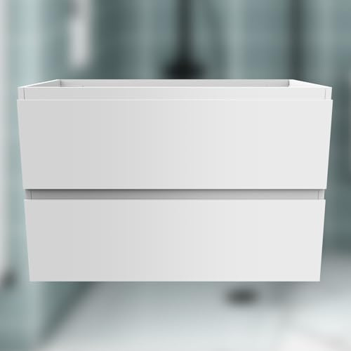 Acezanble Unterschrank Waschtischunterschrank Hochglanz Weiß,Waschbeckenunterschrank mit 2 Schubladen SoftClose Wandmonatge 50x38,5x52cm