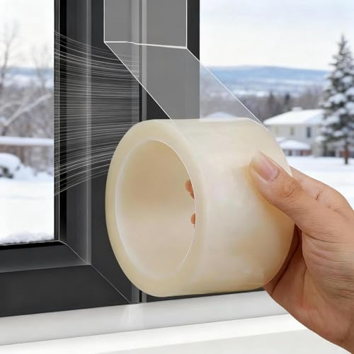 Cinta Aislante Termica para Ventanas, 5 CM x 18 M Cinta de Sellado Transparente, Cinta de Sellado para Puertas, Cinta de Sellados Autoadhesiva, Prueba de Viento, Polvo, para Sellar Varias Juntas