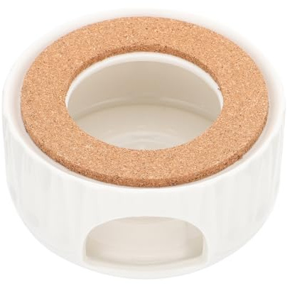 Keramik Teekannenwärmer mit Holz, Weiß, für Wärme und Kerzen | Rutschfester Boden, Japanischer Stil, Schlichtes Design, Passend für Teekannen, 1 Stück für Tisch
