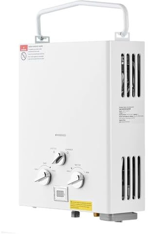 Chauffe-eau portable au propane 5L sans réservoir, 34 000 BTU, débit de 1,32 GPM, eau chaude instantanée for camping-car et camping,Appareil de flux