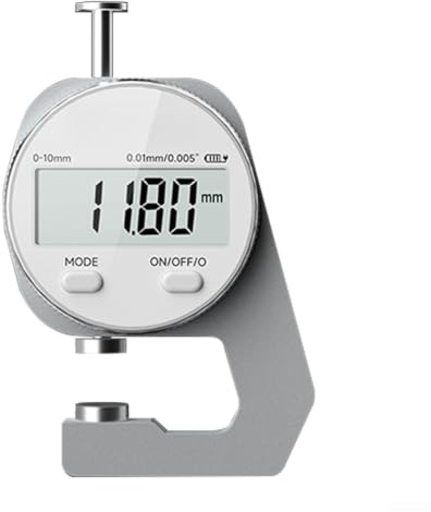 Vasiumic Spessimetro digitale ricaricabile 0-10mm/0-20mm con risoluzione di 0,01 mm, ampio display LCD, sonda piatta per misurazioni precise di carta, pelle, tessuti, tubi e (10 mm)