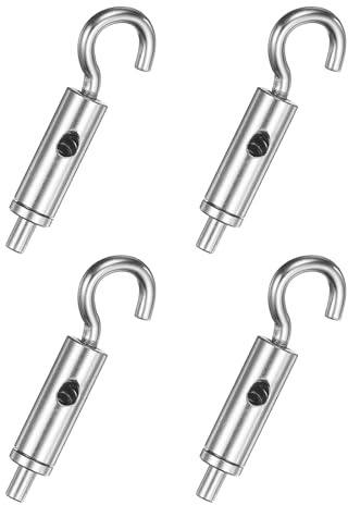 PATIKIL 4 Pcs Portable Hook & Eye Turnbuckle Tension, Steel Wire Rope Hanger Open Body for 3/64-1/16 Dia for Cable Guide Wire Rope Light Hanging Suspension Accessories, Silver