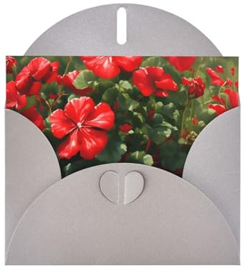 Red geraniums Greeting card, blank interior, 10 cm x 15 cm, suitable for all occasions.