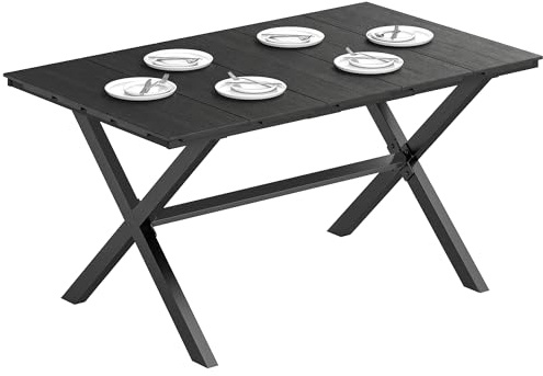 Outsunny Mesa Comedor Jardín 150x90x74 cm Encimera HDPE de Listones Negro