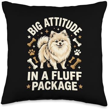 Pomeranian Lover Cute Pom Dog Owner Breeder Big Attitude Throw Pillow