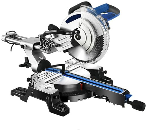 Compound Miter Saw with Folding Design, Copper-core Motor, Extended Work Surface, and Positioning Aids for Woodworking Projects