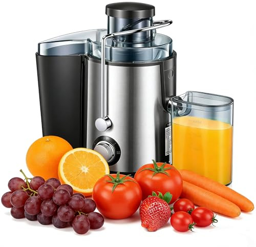 Ccarzzi Juicer Machines 1000W Stainless Steel Centrifugal Juicer for Whole Fruit and Vegetables, with 2-Speed Setting, 65mm Feed Chute, Large Capacity Cup, for Extracting Fresh Juice