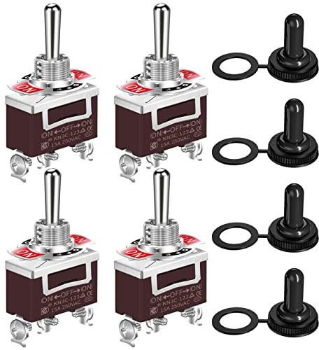 Joinfworld Interruttore a levetta momentaneo impermeabile, 12 V CC, 20 A, resistente, interruttore SPDT a 3 vie (ON)-Off-(ON) 250 V AC 15 A con copertura impermeabile per bagagliaio per auto, barca, 4
