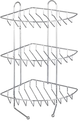 WENKO Exklusiv Eckregal mit 3 Etagen - 3 Ablagen, 2 Haken, Stahl, 26 x 44 x 30 cm, Chrom
