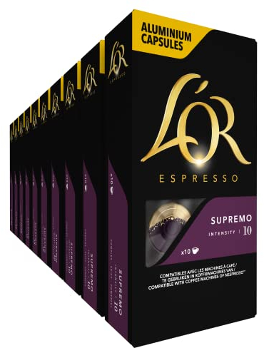 L'OR Supremo - 100 Capsules de Café intensité 10 - Compatibles Nespresso®* (lot de 10 x 10)