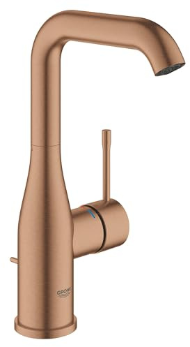 GROHE Essence, Waschtischarmatur hoch, wassersparend (Wasserhahn für das Bad, mit Zugstangen-Ablauf, 24cm hoch, langlebige Oberfläche, einfache Installation am Waschbecken), roségold, 32628DL1