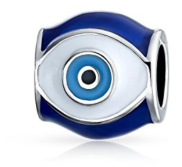 Amulette Spirituelle Porte-Bonheur Charm Œil Mauvais Émail Bleu Perle Baril Pour Adolescente Femme Argent Sterling .925 Convient Au Bracelet Européen
