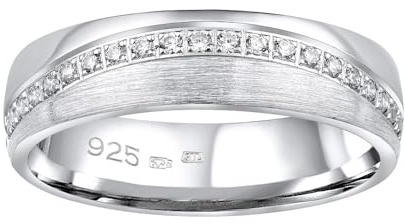 SILVEGO Damen Ehering Silber 925 mit Zirkonia GLAMIS