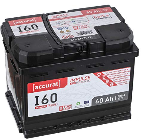 Accurat AGM Autobatterie 12V 60Ah 680A Starterbatterie Start-Stopp Batterie | Längere Lebensdauer, Umweltschutz, Wartungsfrei und Sicher, Flexibel Einsetzbar, Lastresistent, Wohnmobil Camper