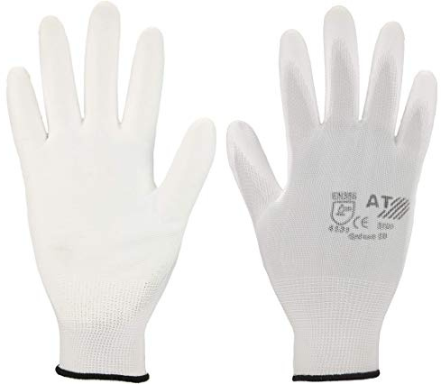 Westerwald-Shop Arbeitshandschuhe - 12 Paar Rutschfeste Montagehandschuhe Nahtlos, Reparaturen, Automobilindustrie, Feinarbeiten, Werkstatt Weiß, Schwarz, Grau, Gr. 8 (12 Paar) weiß