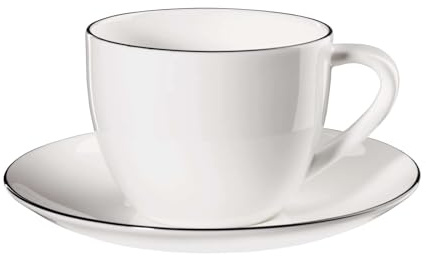 ASA À Table Ligne Noire Cappuccino Tasse mit Unterteller Fine Bone China Schwarz-Weiß 0,25l, Größe: 9cm x 7cm, 1929113