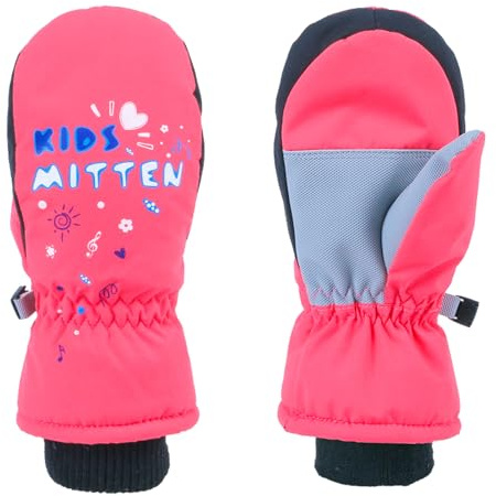 TRIWONDER Fäustlinge für Kinder, atmungsaktiv und Winddicht, Skihandschuhe Thermo Winterhandschuhe für Jungen und Mädchen (Rosenrot, XXS (3-5 Jahre alt))